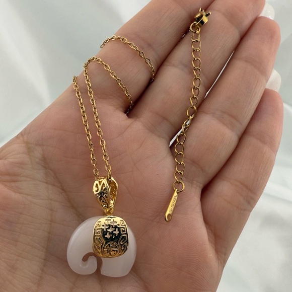 Anthropologie Gold and White Elephant Pendant Necklace - Picture 7 of 8